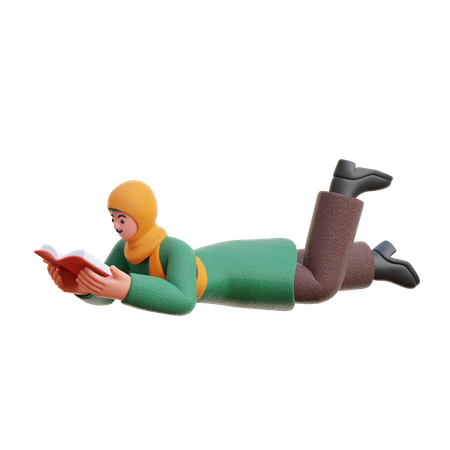Female Hijab Reading A Book While Sleeping  3D Icon