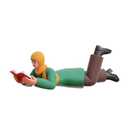 Female Hijab Reading A Book While Sleeping 3D Illustration