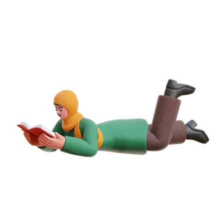 Female Hijab Reading A Book While Sleeping  3D Illustration