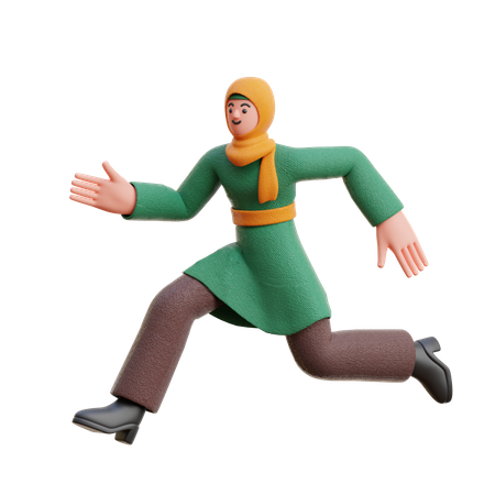 Female Hijab Running Fast Pose  3D Icon
