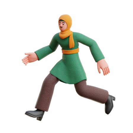 Female Hijab Running Fast Pose  3D Icon