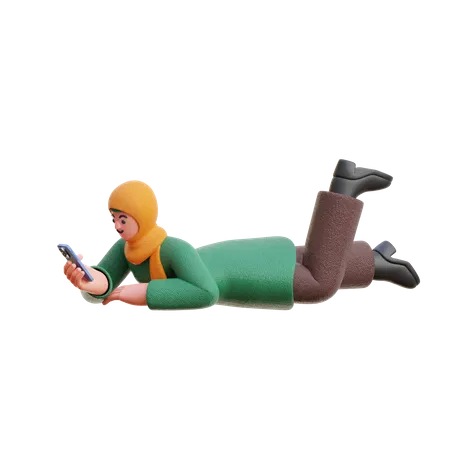 Female Hijab Scroll Social Media While Sleeping  3D Illustration