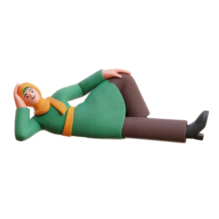Female Hijab Sleeping Relax Pose 3D Illustration