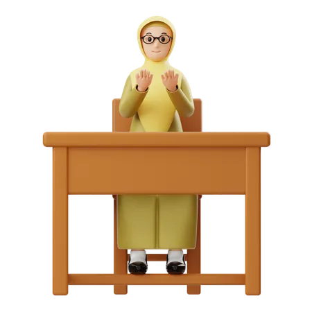 Female Hijab Teacher Doing Pray  3D Illustration
