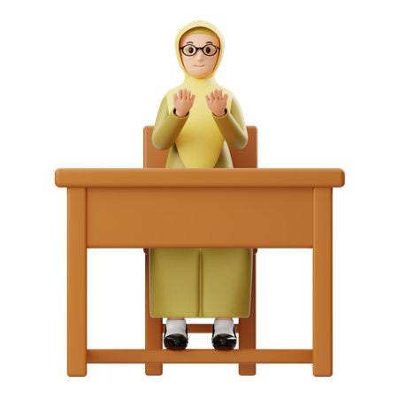 Female Hijab Teacher Doing Pray  3D Illustration