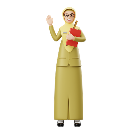 Female Hijab Teacher Greeting  3D Illustration