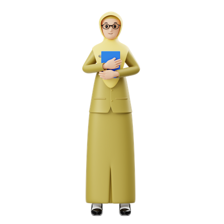 Female Hijab Teacher Holding Book While Giving Standing Pose  3D Illustration