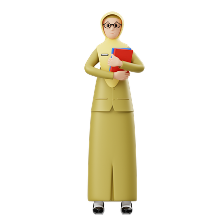 Female Hijab Teacher Holding Books  3D Illustration