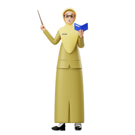 Female Hijab Teacher Reading Book  3D Illustration