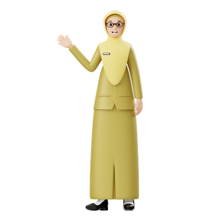 Female Hijab Teacher Showing Something Right  3D Illustration