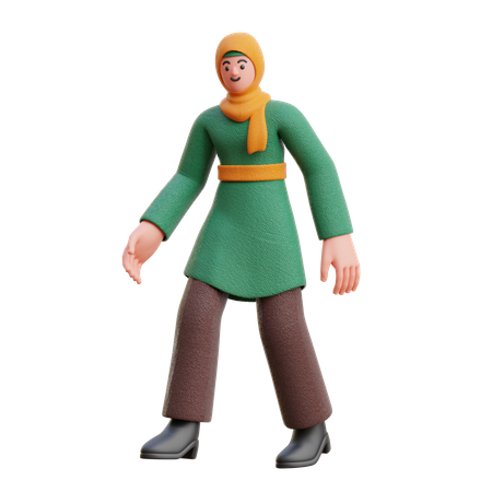 Female Hijab Walking Pose  3D Icon