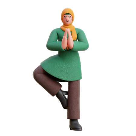 Female Hijab Yoga Pose  3D Illustration