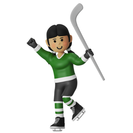 勝利を祝う女子ホッケー選手  3D Illustration