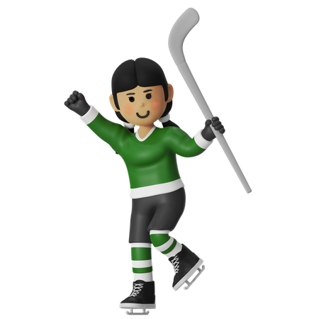Female Hockey Player Celebrating Victory  3D Icon