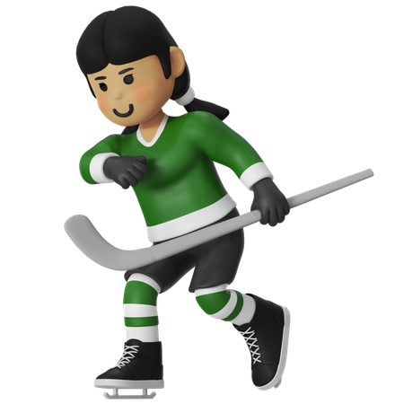 Female Hockey Player Holding Hockey  3D Icon