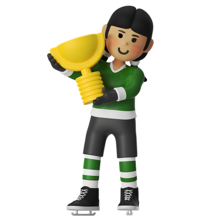 Female Hockey Player Holding Hockey Trophy  3D Icon