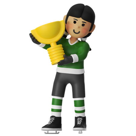 Female Hockey Player Holding Hockey Trophy  3D Illustration
