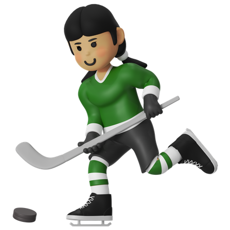 Female Hockey Player Playing Ice Hockey With Skating  3D Illustration