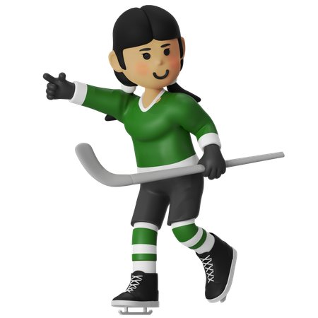 Female Hockey Player Pointing Something With Hockey  3D Illustration