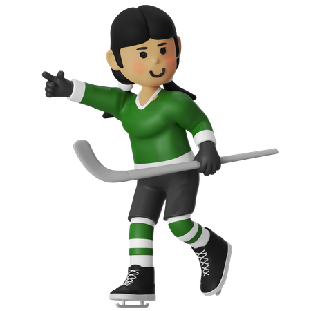 Female Hockey Player Pointing Something With Hockey  3D Icon