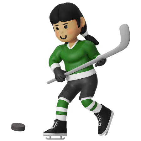 Female Hockey Player Shooting Ball Using Hockey Stick  3D Illustration