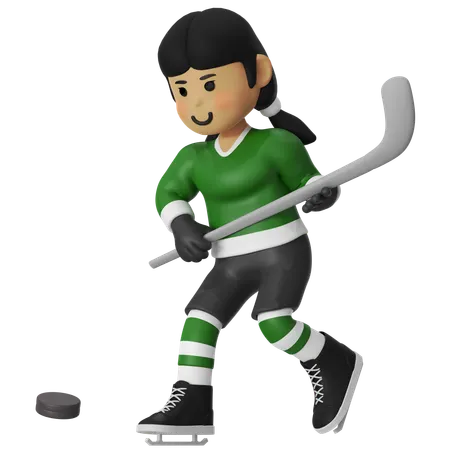 Female Hockey Player Shooting Ball Using Hockey Stick  3D Illustration
