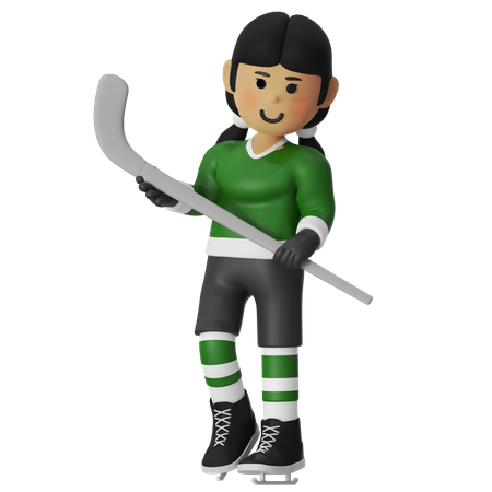 Female Hockey Player Standing With Hockey  3D Icon