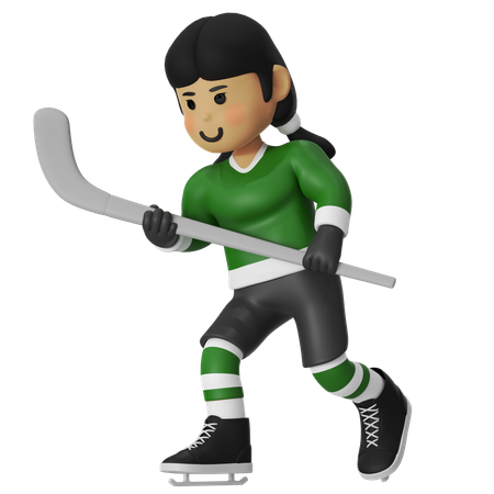 Female Hockey Player With Hockey Stick  3D Icon