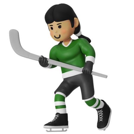 Female Hockey Player With Hockey Stick  3D Illustration
