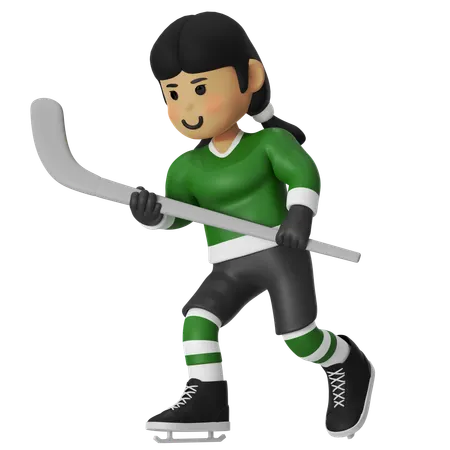 Female Hockey Player With Hockey Stick  3D Illustration