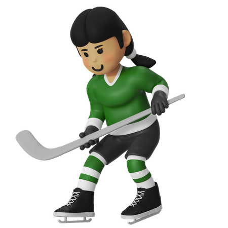 Female Hockey Player With Stick Doing Stance  3D Illustration
