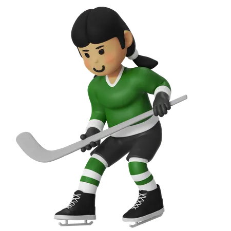 Female Hockey Player With Stick Doing Stance  3D Illustration