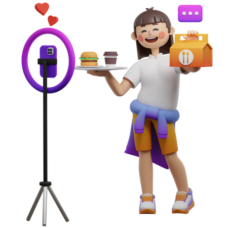 Female Host Live Selling Food  3D Illustration