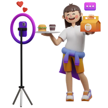 Female Host Live Selling Food  3D Illustration