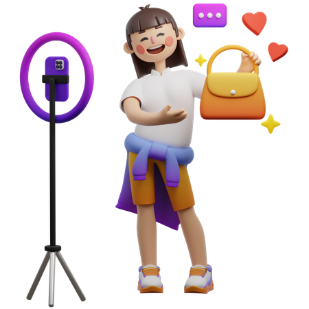 Female Host Live Shopping Event  3D Illustration