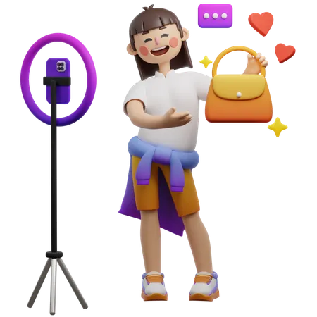 Female Host Live Shopping Event  3D Illustration