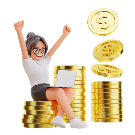 Female Investor Cheering Success  3D Illustration