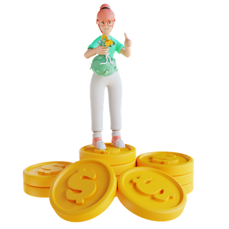 Female investor holding money bag  3D Icon