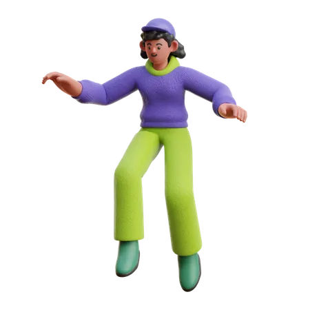 Female Jump Floating  3D Illustration