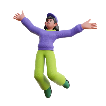 Female Jump Happy Floating  3D Illustration