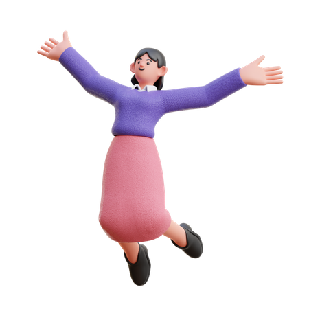 Female Jump Happy Floating  3D Illustration