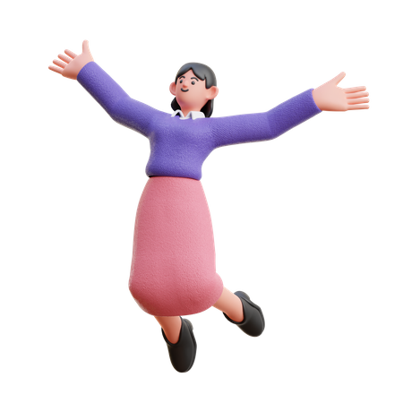 Female Jump Happy Floating 3D Illustration