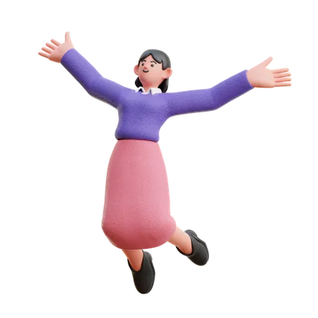 Female Jump Happy Floating  3D Illustration