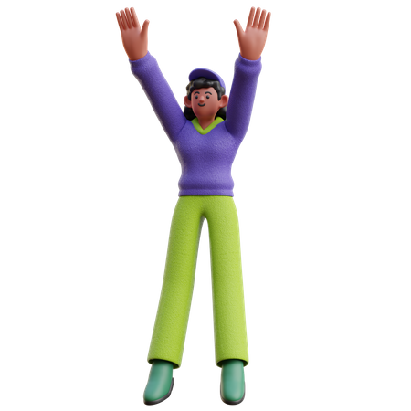 Female Jumping Happy  3D Illustration