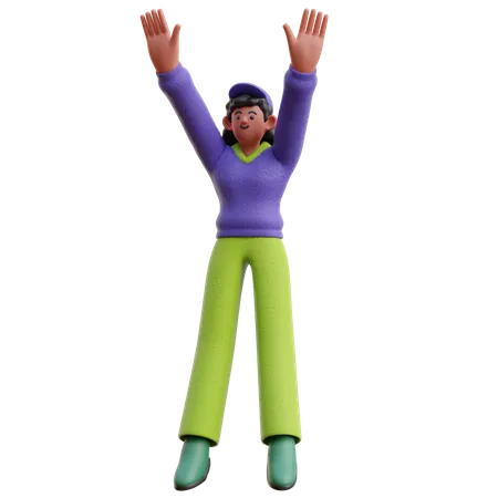 Female Jumping Happy  3D Illustration
