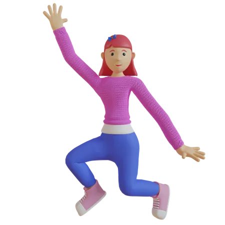 Female jumping out of joy 3D Illustration