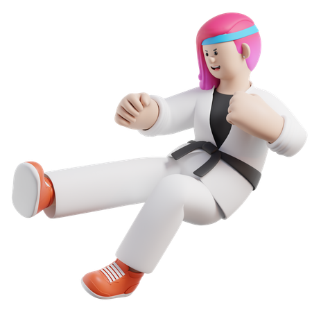 Female Karate Chopper Does A Jump Kick  3D Icon