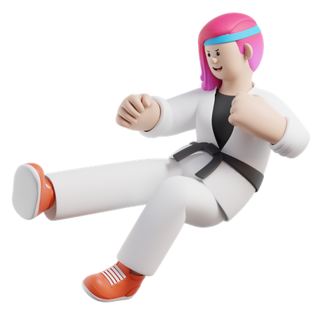 Female Karate Chopper Does A Jump Kick  3D Illustration