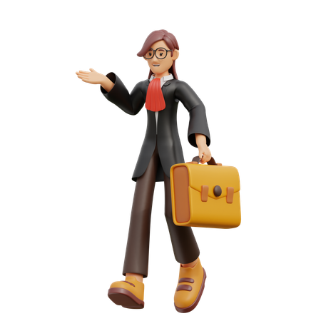 Female lawyer carrying briefcase  3D Icon