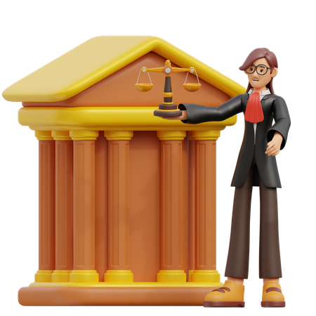 Female lawyer heading to the law building  3D Icon